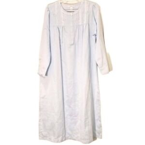 Miss Elaine Essentials Nightgown Blue Lace Trim Long Sleeve Button Up Size M